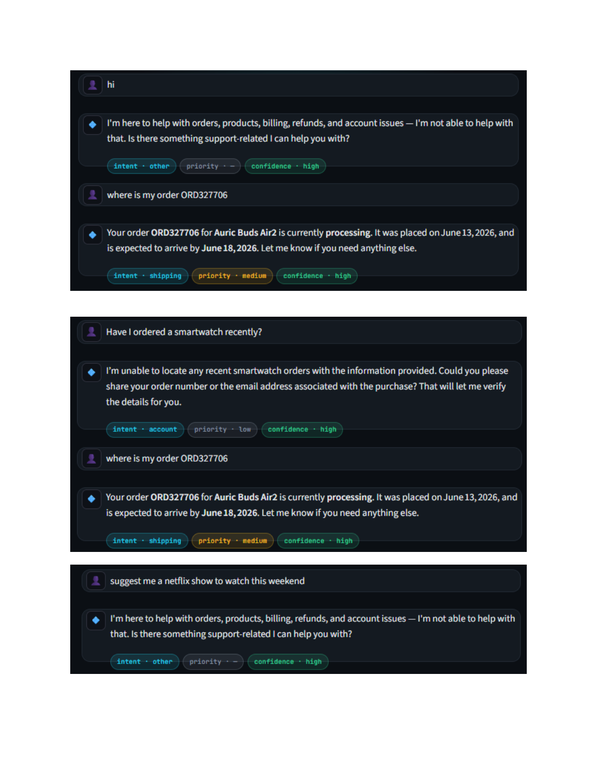 Order Tracking and Off-Topic blocks