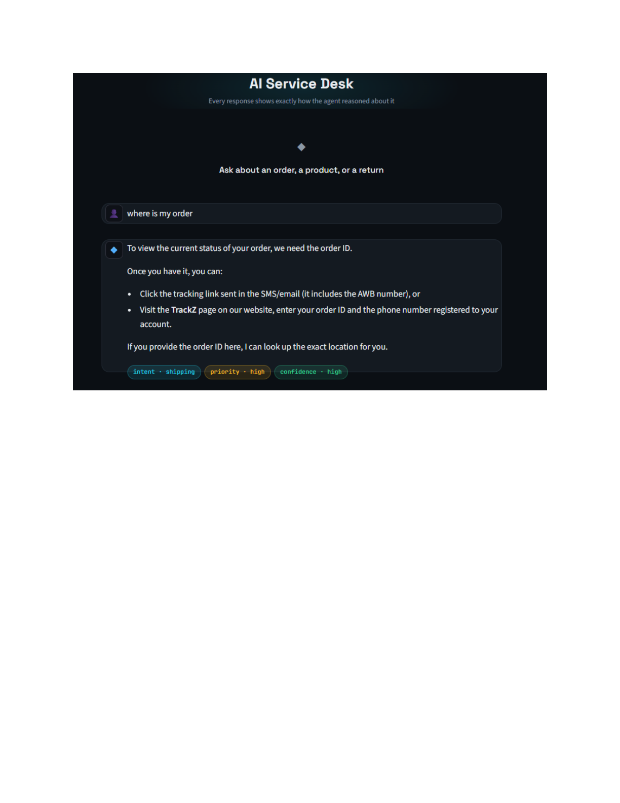 Order Status Prompt detail
