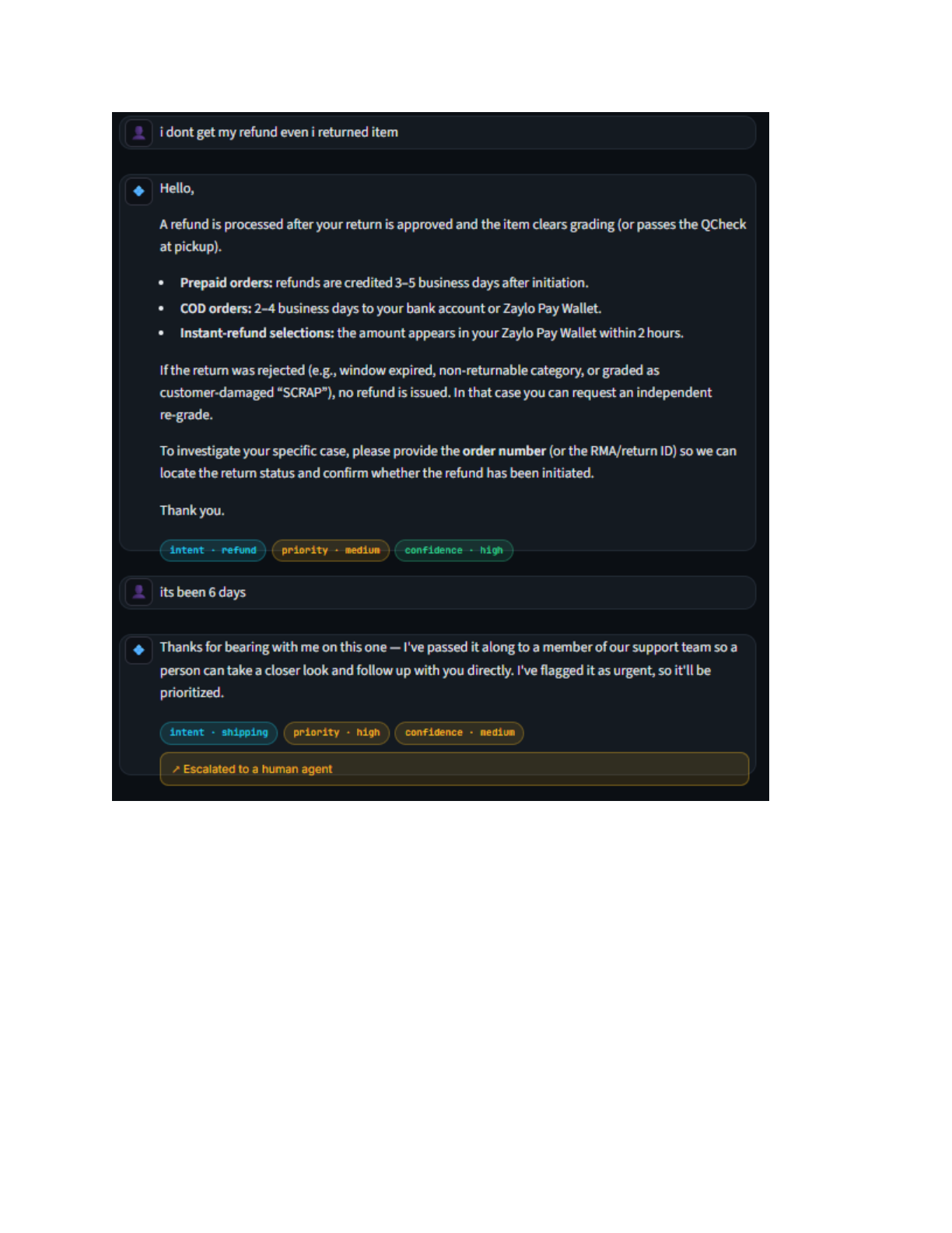 Escalation flow screenshot
