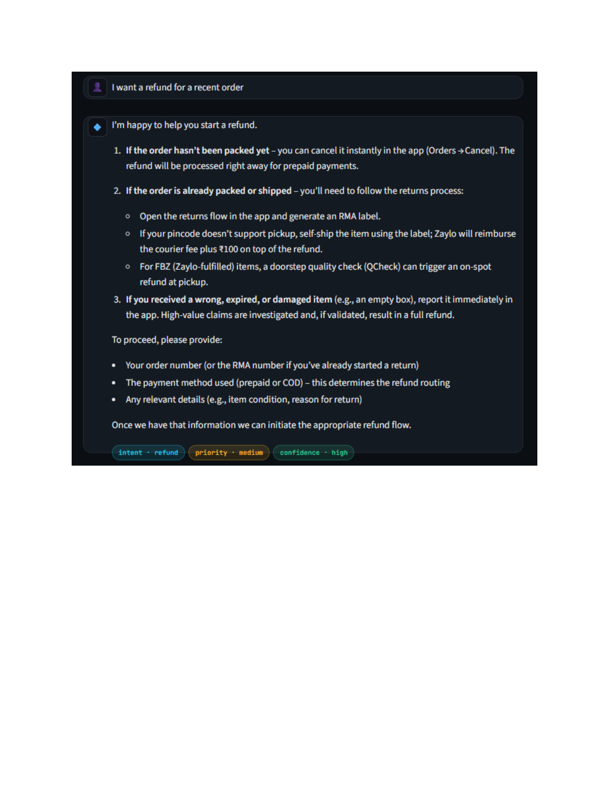 Refund Policy details flow