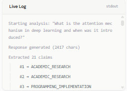 Live log terminal window