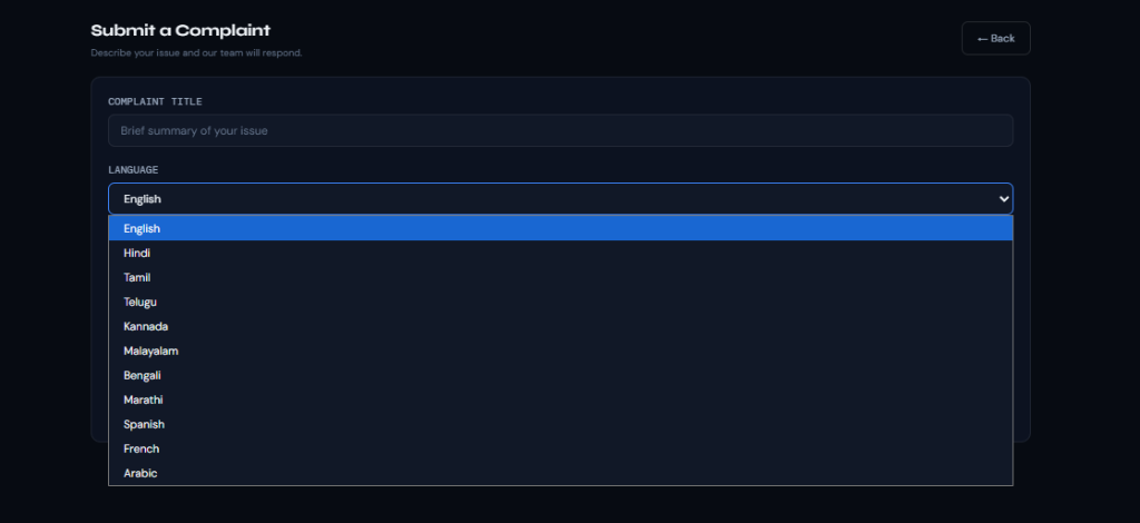 Multi-language Support Dropdown