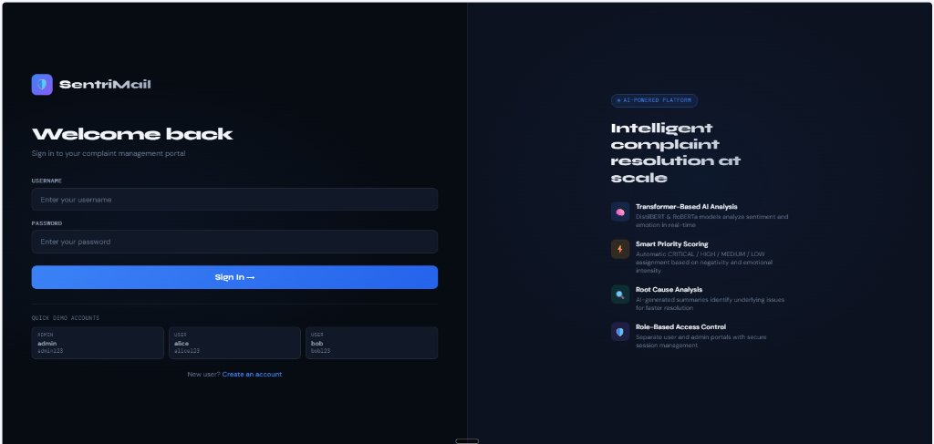 SentriMail Login Page