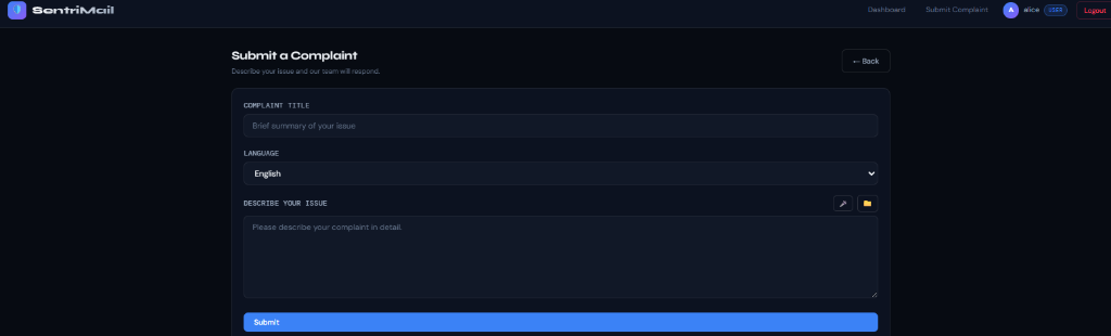 Submit Complaint Screen